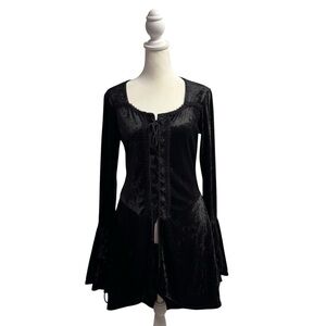 Lip Service Vintage Vtg Long Sleeve Velvet Lace Up Bell Sleeves Top Black Medium
